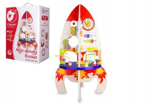 Teddies 54992 Hrací stůl dřevo edukační raketa 37x62x37cm pro nejmenší Teddies