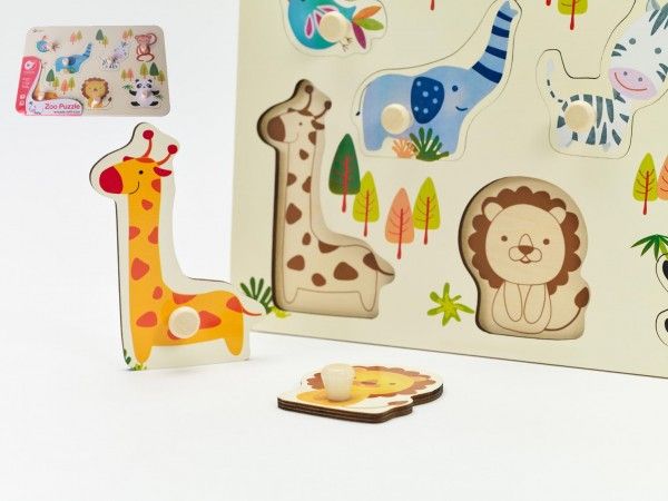 Teddies Dřevěná vkládačka/puzzle zvířátka v zoo