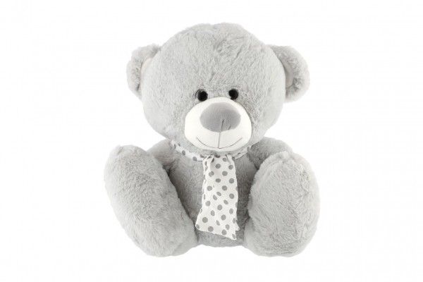 Medvěd/Medvídek sedící se šátkem plyš 35cm šedivý v sáčku 0+ Teddies